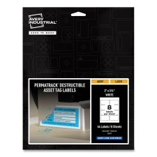 Avery PermaTrack Destructible Asset Tag Labels, Laser Printers, 2 x 3.75, White, 8/Sheet, 8 Sheets/Pack