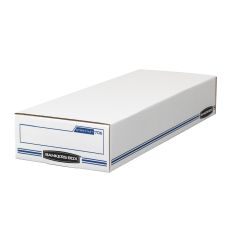 Bankers Box Stor/File Check/Deposit Slip Storage Box With Flip-Top Closure, 24" x 9" x 4", 60% Recycled, White/Blue
