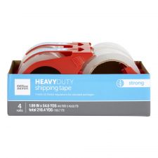 Heavy Duty Shipping Packing Tape With Dispenser, 1.89" x 54.6 Yd, Crystal Clear, Pack Of 4 Rolls