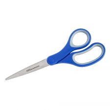 Soft Handle Stainless Steel Scissors, 8", Straight, Blue/Gray