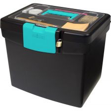 Storex File Storage Box with XL Storage Lid, Black/Teal