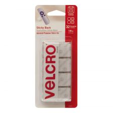 VELCRO Brand Sticky Back Fastener Squares, 7/8" x 7/8", White, Pack Of 32