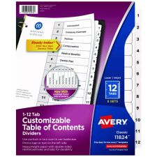 Avery Customizable Table of Contents Ready Index Black and White Dividers, 12-Tab, 1 to 12, 11 x 8.5, White, 6 Sets
