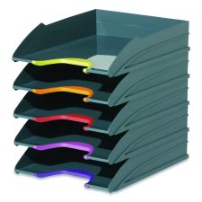 Durable VARICOLOR 5-Compartment Stackable Plastic Letter Tray Set, Letter to Folio Size Files, 10.39 x 13.23 x 2.91, Anthracite Gray
