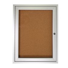 Ghent 1 Door Enclosed Natural Cork Bulletin Board, Satin Aluminum Frame, 36"H x 30"W
