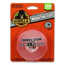 Gorilla Tough and Clear Double-Sided Mounting Tape, Permanent, Holds Up to 0.25 lb per Inch, 1" x 12.5 ft, Clear