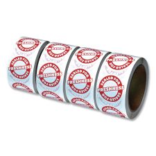 Iconex Tamper Seal Label, 2" dia, Red/White, 500/Roll, 4 Rolls/Carton