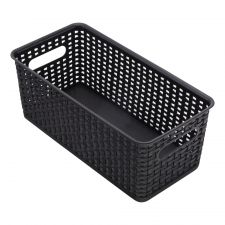 Plastic Weave Bookshelf Bin, Small Size, Black