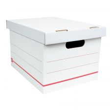 Standard-Duty Corrugated Storage Boxes, Letter/Legal Size, 15" x 12" x 10", 60% Recycled, White/Red, Pack Of 15