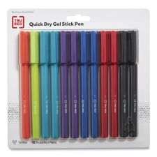 TRU RED Quick Dry Gel Pen, Stick, Medium 0.7 mm, Assorted Ink and Barrel Colors, 12/Pack