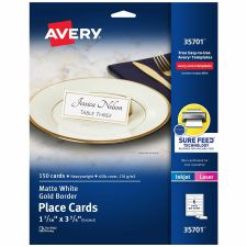 Avery Place Cards, 1-7/16" x 3-3/4" , Gold Border, 150 Cards (35701)