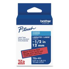 Brother P-Touch TZe Laminated Removable Label Tapes, 0.47" x 26.2 ft, Black on Red
