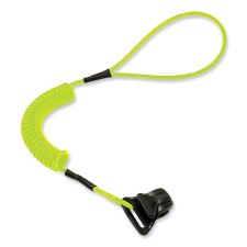 ergodyne Squids 3158 Coiled Lanyard with Clamp, 2 lb Max Working Capacity, 12" to 48" Long, Lime