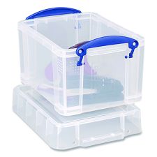 Really Useful Box Snap-Lid Storage Bin, 101.12 oz, 7.06" x 9.62" x 6.25", Clear Box/Blue Handle