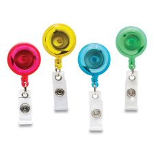SICURIX ID Slide-Style Belt Clip Card Reels, 30" Extension, Round, Green/Light Blue/Pink/Yellow, 4/Pack