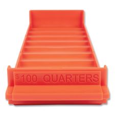Stackable Plastic Coin Tray, Quarters, 10 Compartments, Stackable, 3.75 x 11.5 x 1.5, Orange, 2/Pack