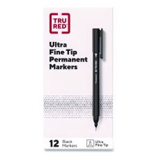 TRU RED Permanent Marker, Pen-Style, Extra-Fine Needle Tip, Black, Dozen