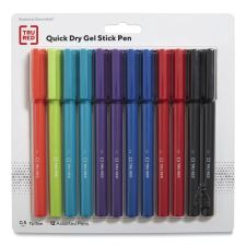 TRU RED Quick Dry Gel Pen, Retractable, Fine 0.5 mm, Assorted Ink and Barrel Colors, 12/Pack