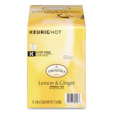 TWININGS Tea K-Cups, Lemon Ginger, 0.11 oz K-Cups, 24/Box