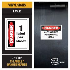 Avery Industrial Adhesive Vinyl Signs, 61553, Danger Header, 10"W x 37"D, White, Pack Of 15 Signs