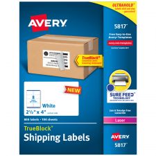 Avery TrueBlock Shipping Labels With Sure Feed Technology, 5817, Rectangle, 2.5" x 4", White, Pack Of 800