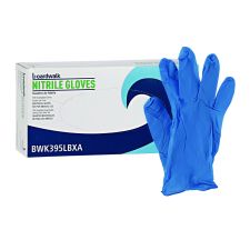Boardwalk 395 Series Disposable General-Purpose Nitrile Gloves, Powder-Free, Large, 5 mil Thick, 9.5" Long, Blue, 100/Box