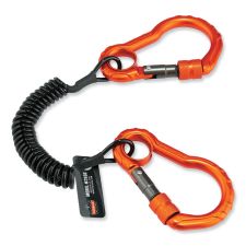 ergodyne Squids 3166 Coiled Tool Lanyard with Two Carabiners, 2 lb Max Working Capacity, 12" Long, Black