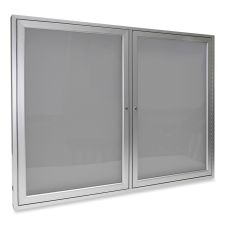 Ghent 2 Door Enclosed Vinyl Bulletin Board with Satin Frame, 48" x 36", Silver Surface, Satin Aluminum Frame