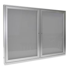 Ghent 2 Door Enclosed Vinyl Bulletin Board with Satin Frame, 60" x 48", Silver Surface, Satin Aluminum Frame