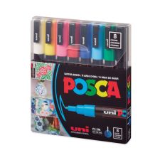 POSCA Water-Based Paint Markers, Fine Bullet Tip, Assorted Colors, 8/Pack