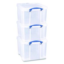 Really Useful Box Snap-Lid Storage Bin, 8.45 gal, 14" x 18" x 12.25", Clear/Blue, 3/Pack