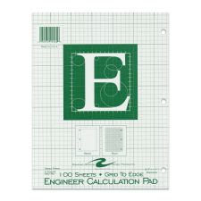 Roaring Spring Engineer Pad, (1.25" Margin), Quad Rule (5 sq/in, 1 sq/in), 100 Light Green 8.5 x 11 Sheets/Pad, 24/Carton