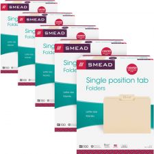 Smead Top Tab File Folders, Letter Size, 8 1/2" x 11", 1/3 Tab Cut, Center Tab Position, 3/4" Expansion, Manila, Carton Of 500 Folders