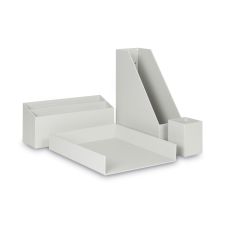 U Brands Four-Piece Desk Organization Kit, Magazine Holder/Paper Tray/Pencil Cup/Storage Bin, Chipboard, Gray