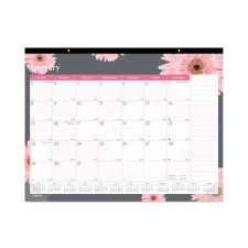 Brownline Monthly Desk Pad Calendar, Pink Daisy Artwork, 22 x 17, Pink/White Sheets, Black Binding, 12-Month (Jan to Dec): 2026