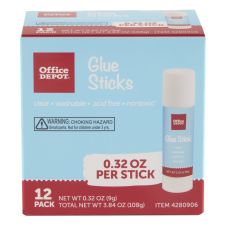Glue Sticks, 0.32 Oz, Clear, Pack Of 12 Glue Sticks