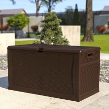Nobu 120 Gallon Plastic Deck Box - Outdoor Waterproof Storage Box for Patio Cushions, Garden Tools and Pool Toys, Brown