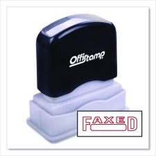 Offistamp Pre-Inked Message Stamp with Blank Date Box, FAXED, 1.63" x 0.38", Red Ink