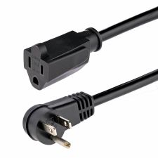 StarTech.com 6ft (2m) Power Extension Cord, Right Angle NEMA 5-15P to NEMA 5-15R, 13A 125V, 16AWG, Black, Flat Outlet Extension Cable