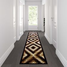 Teagan Collection Southwestern 2' x 11' Brown Area Rug - Olefin Rug with Jute Backing - Entryway, Living Room, Bedroom