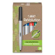 BIC ReVolution Permanent Markers, Fine Bullet Tip, Assorted Colors, 36/Pack