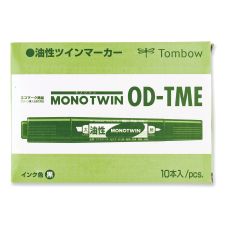 Tombow Mono Twin Bold Permanent Marker, Fine/Broad Tips, Black, 10/Box