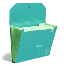U Brands U-Eco 13-Pocket Expandable File, 9.75" Expansion, 13 Sections; Button/Elastic Closure, 1/12-Cut Tabs, Letter Size, Ocean