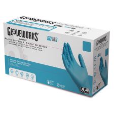 GloveWorks by AMMEX Blue Nitrile Exam Gloves, Powder-Free, X-Large, 8 mil Thick, 11.6" Long, Blue, 50/Box, 10 Boxes/Carton