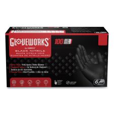GloveWorks by AMMEX Heavy-Duty Industrial Nitrile Gloves, Powder-Free, Medium, 6 mil Thick, 9.5" Long, Black, 100/Box, 10 Boxes/Carton