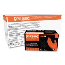 GloveWorks by AMMEX Heavy-Duty Industrial Nitrile Gloves, Powder-Free, XX-Large, 8 mil Thick, 9.5" Long, Orange, 100/Box, 10 Boxes/Carton