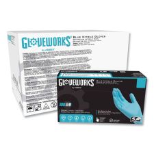 GloveWorks by AMMEX Industrial Nitrile Gloves, Powder-Free, Small, 5 mil (Palm), 6 mil (Fingers), 9.5" Long, Blue, 100/Box, 10 Boxes/Carton