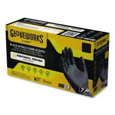 GloveWorks by AMMEX Nitrile Exam Gloves, Powder-Free, Medium, 6 mil Thick, 9.5" Long, Black, 100/Box, 10 Boxes/Carton