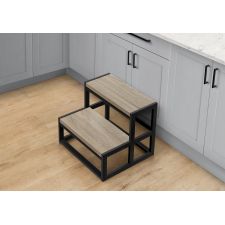 Ladder, Step Stool, Bedroom, Kitchen, Black Metal, Dark Taupe Laminate, Contemporary
