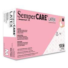 SemperCare Latex Examination Gloves, Powder-Free, Medium, 5 mil Thick, 9.45" Long, Cream, 100/Box, 10 Boxes/Carton